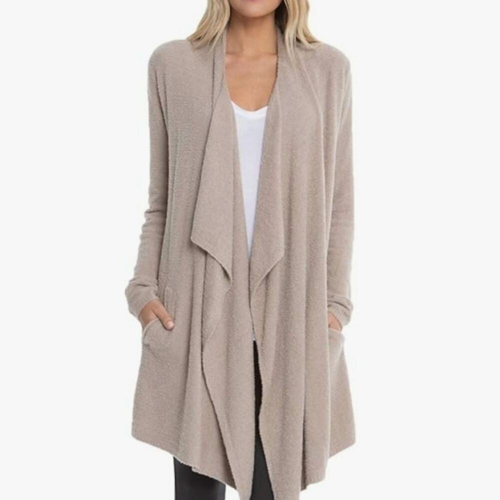 Sz Sm BAREFOOT DREAMS Pewter (Taupe) CozyChic Island Lite Open Cardigan